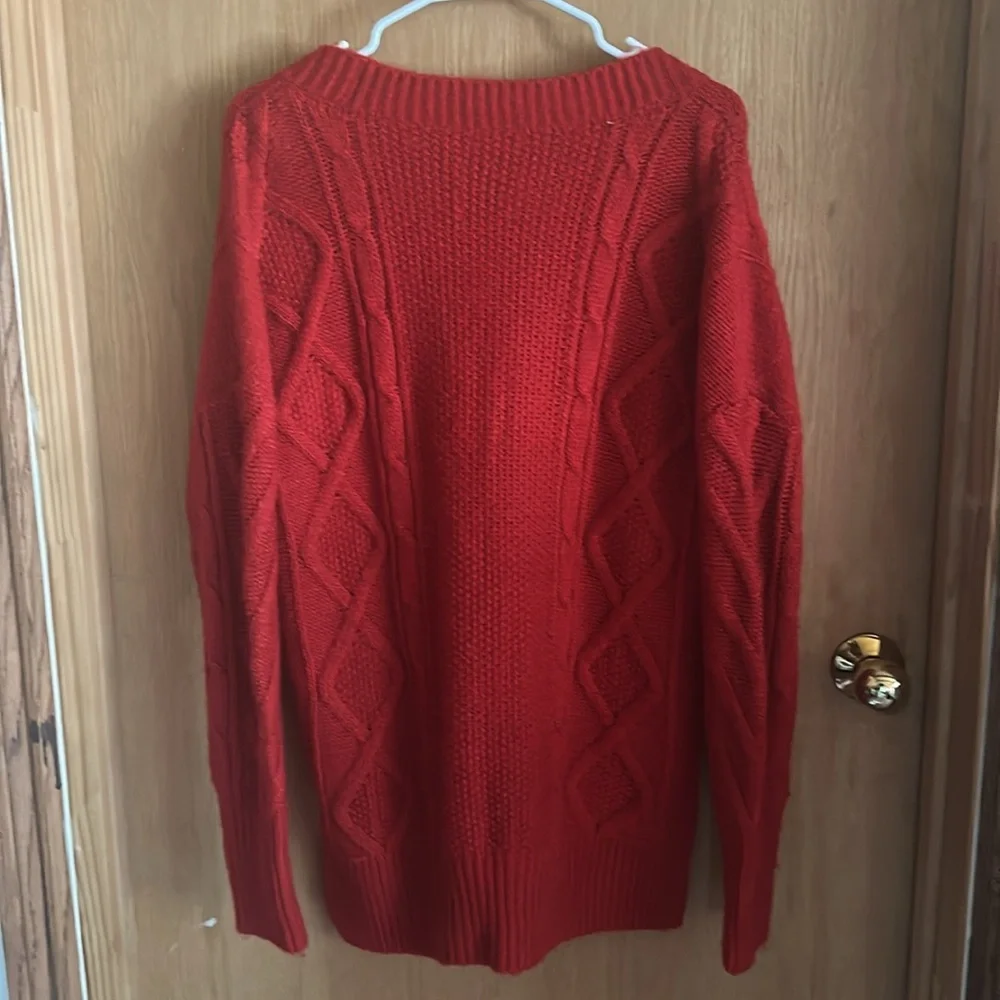 Abercrombie & Fitch V-neck mixed Cable Knit Sweater oversized Red Small - Picture 3 of 4